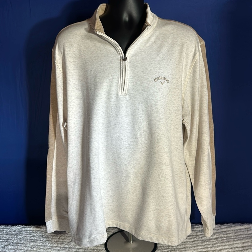 Callaway 1/4 Zip Mens XL Cream Pullover Sweatshirt Long Sleeve Callaway Logo
